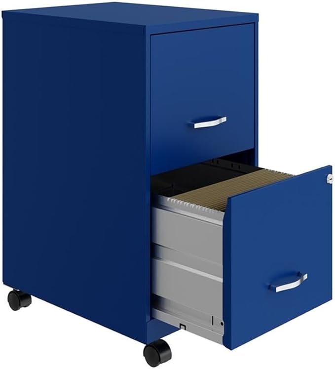 Pemberly Row 2-Drawer Metal Mobile Filing Cabinet 18 D x 14.25 W x 26.7 H Blue Finish Locking System Smooth Glide Suspension Letter-Size Hanging File Storage Home or Office Use