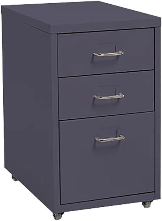 ELEFOCUS 3 Drawer Storage Cabinet Under Desk Tin File Cabinet with Wheels Office Removable Storage Cabinet(Color:Gray)