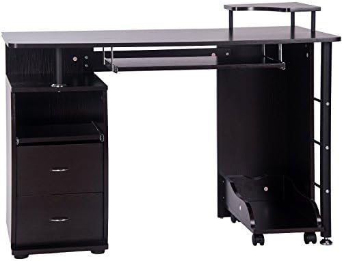 Home Office Black Computer Desk - Wood Computer Workstation with 1pc Door 3pcs Drawers and Keyboard Tray for Home Office Workstation (black2)