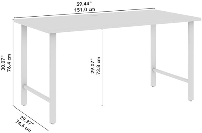 Pemberly Row 60W x 30D Computer Desk Engineered Wood and Metal White Finish Modern Office Desk with Wire Management Durable Work Surface Adjustable Levelers Home Office or Professional Workspace