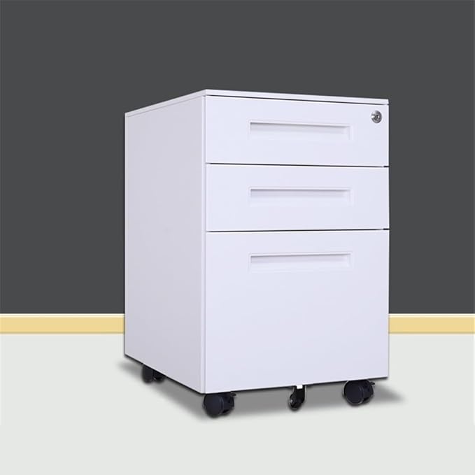 File Cabinets Color Steel Mobile File Cabinet Under Desk Thick Storage Three Drawers with Wheels File Storage Cabinets(White)