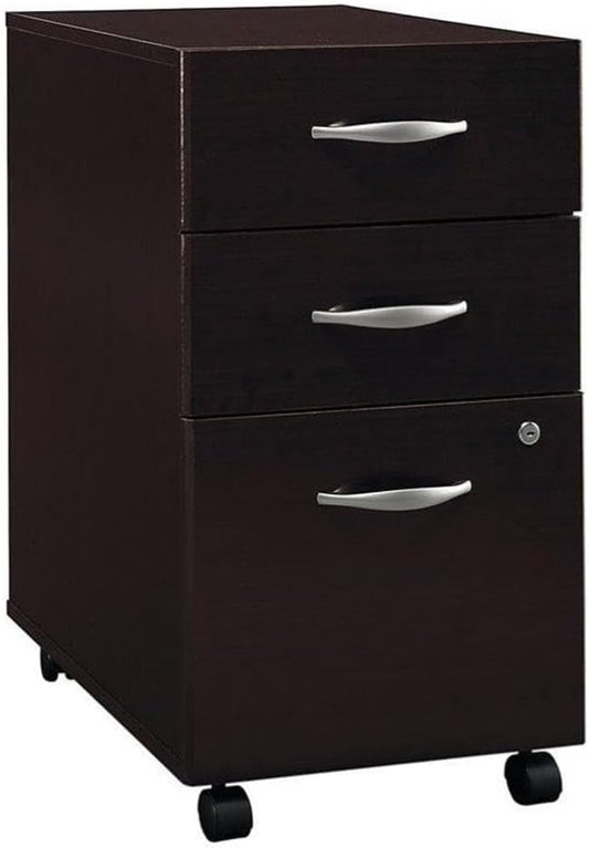 Pemberly Row 3-Drawer Mobile File Cabinet Mocha Cherry Finish Engineered Wood Brushed Nickel Hardware Locking File Storage Full-Extension Drawers Office Organizer on Wheels for Home or Workplace