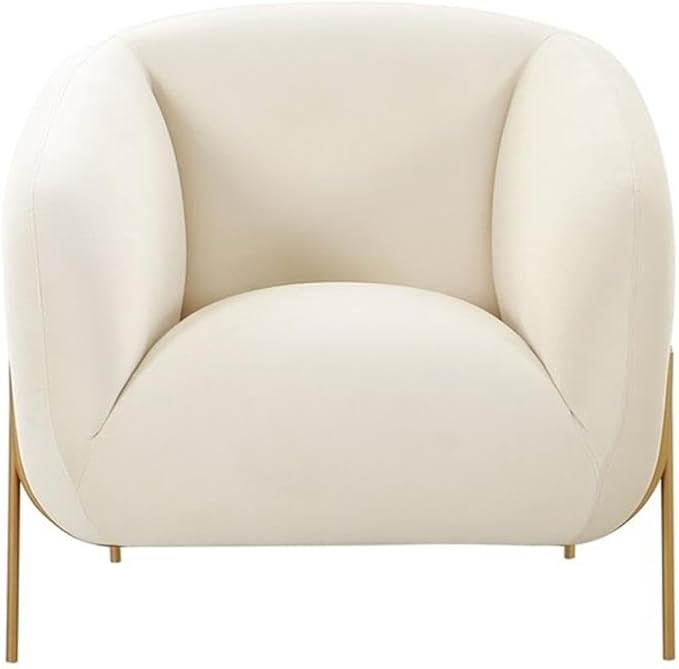 Pemberly Row Modern Cream Velvet Accent Chair Matte Gold Legs Handmade Durable Frame Contemporary Living Room or Bedroom Seating Inspire Me! Home Decor Collection 7.1 in Leg Height
