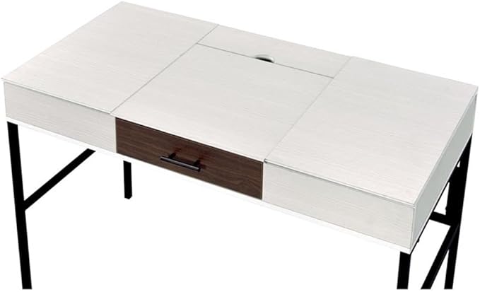 BOWERY HILL Wooden 1-Drawer Writing Desk Natural and Black Finish 42 W x 22 D x 31 H Built-in USB Ports and Outlets Flip-Up Compartments Industrial Design Home Office Desk