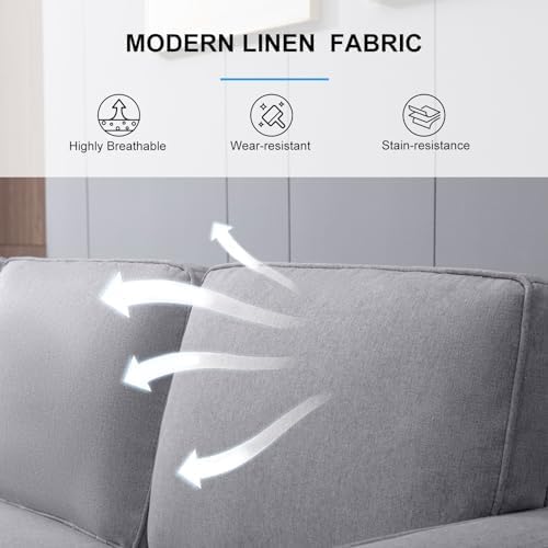 PUREMIND 2 Piece Living Room Sofa Set L Shaped Sectional Couch and Loveseat Sets Modern Linen 3 Seater Sofa with Storage Ottoman + 2-Seat Love Seat Furniture Sets for Apartment
