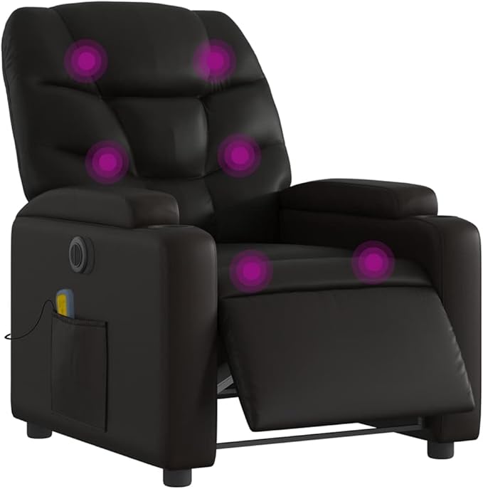 Electric Massage Recliner Chair Black Faux Leather 6-Point Vibration USB Power Adjustable Reclining Sofa for Living Room Comfortable Reading Lounge