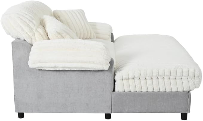 Polibi Modern 65.25 Chaise Lounge Sofa Ultra-Soft Accent Chair with Pocket Spring Cushion Ergonomic Backrest and 2 Pillows Deep Seat for Living Room Beige