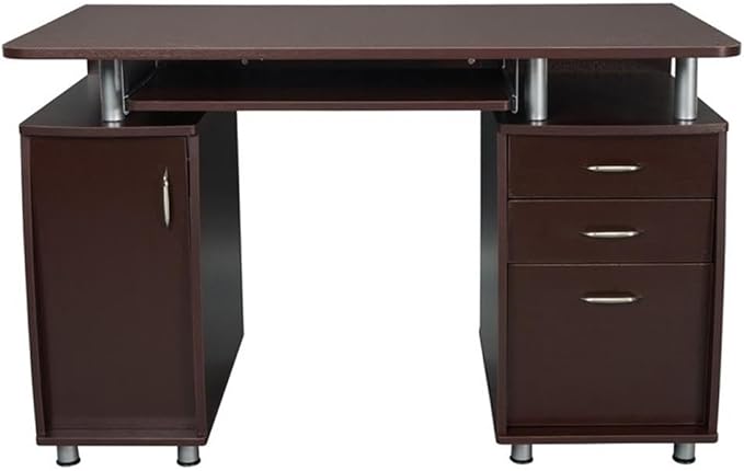 Scranton &amp Co Transitional Wood Computer Office Desk 48 W x 24 D x 30 H Chocolate Finish MDF Construction Built-in Storage CPU Stand Compartment Home Office Desk for Work or Study
