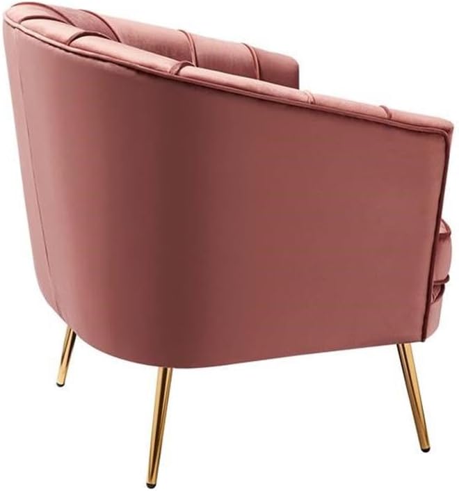 BOWERY HILL Mid-Century Velvet Accent Chair Vintage Pink Rose Upholstery Gold Legs 34.75 W x 32 D x 34.5 H Solid Wood Frame Semi-Firm Seat Cushion Stylish Living Room or Bedroom Seating