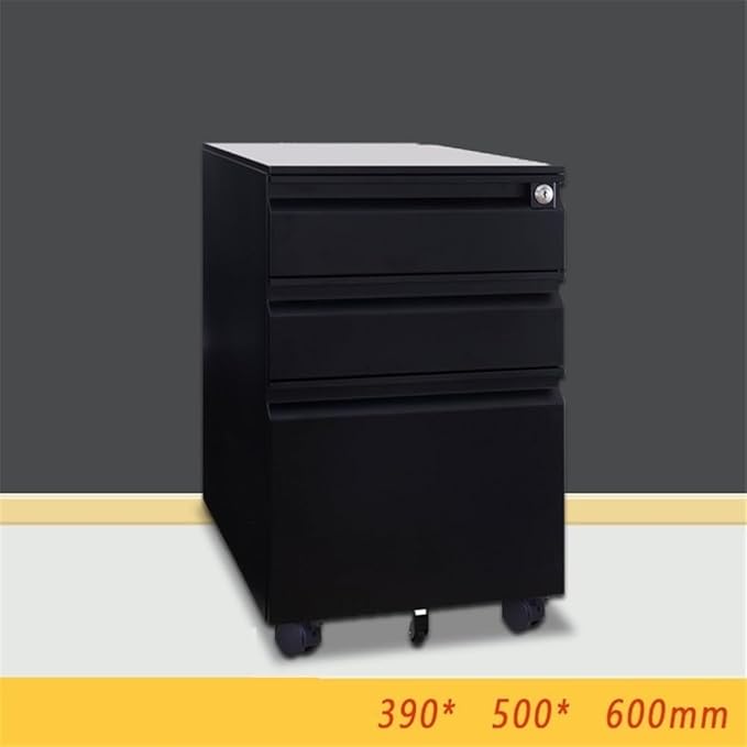 File Cabinets Steel Cabinet Three Drawers with Wheels Mobile Office File Short with Lock Thick File Storage Cabinets(Black)