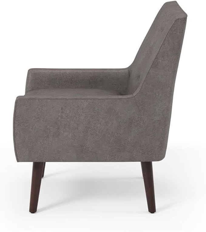 BOWERY HILL Mid-Century Tufted Fabric Accent Chair Dark Brown Finish 28.25 W x 30 D x 35 H Polyester Upholstery Barrel Shape with Tapered Legs Solid Wood Frame Living Room Seating