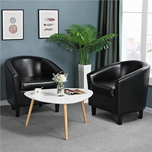 Yaheetech Barrel Chairs Set of 2 Faux Leather Club Armchairs PU Leather Accent Chairs with Soft Padded Seat for Living Room Bedroom Waiting Reading Room Black