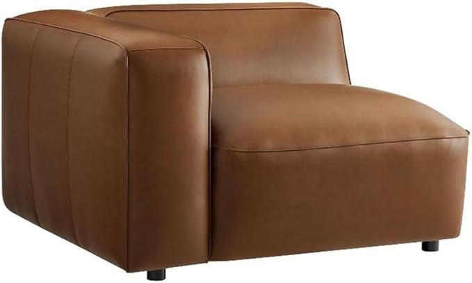 Modway Auren Vegan Leather Left Modular Armchair in Coffee - Faux Leather Left Arm Facing Sectional Chair - Mid Century Modern Single Sofa Chair - Living Room Oversized PU Leather Chair