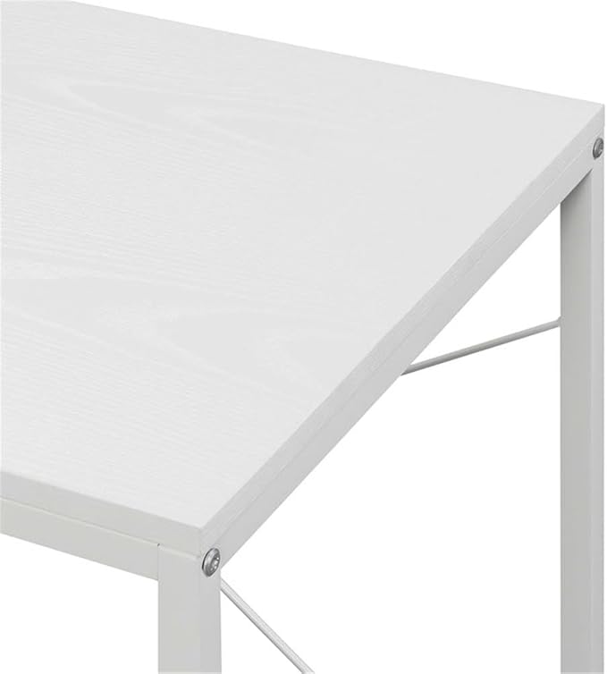 Pemberly Row Home Office Desk 36 x 19.5 x 47.25 in Particleboard &amp Powder-Coated Metal White Wood Finish 4 Shelves Sturdy Workstation for Computer Books Decor Study Workspace