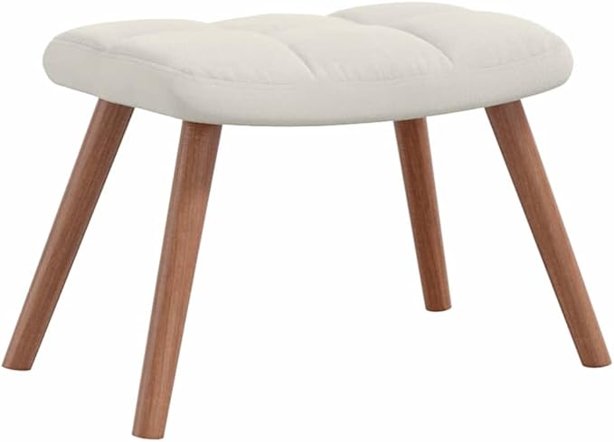 vidaXL Cream White Velvet Rocking Chair and Stool Set with Soft Padding Steel Frame and Wooden Rocking Rails