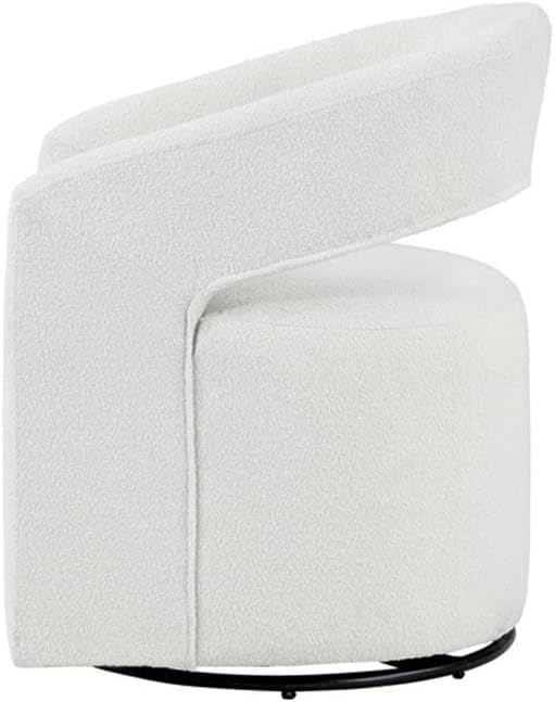 Pemberly Row Contemporary Fabric Armchair 360-Degree Swivel Curved Armrests Bouclé Fabric in White 32.75 H x 27 W x 26 D Modern Accent Chair for Living Room Bedroom Office