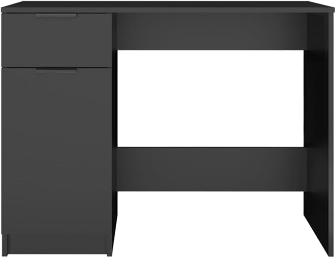 vidaXL Modern Desk with Storage - Engineered Wood - Black Color - Perfect for Home Office Living Room or Bedroom