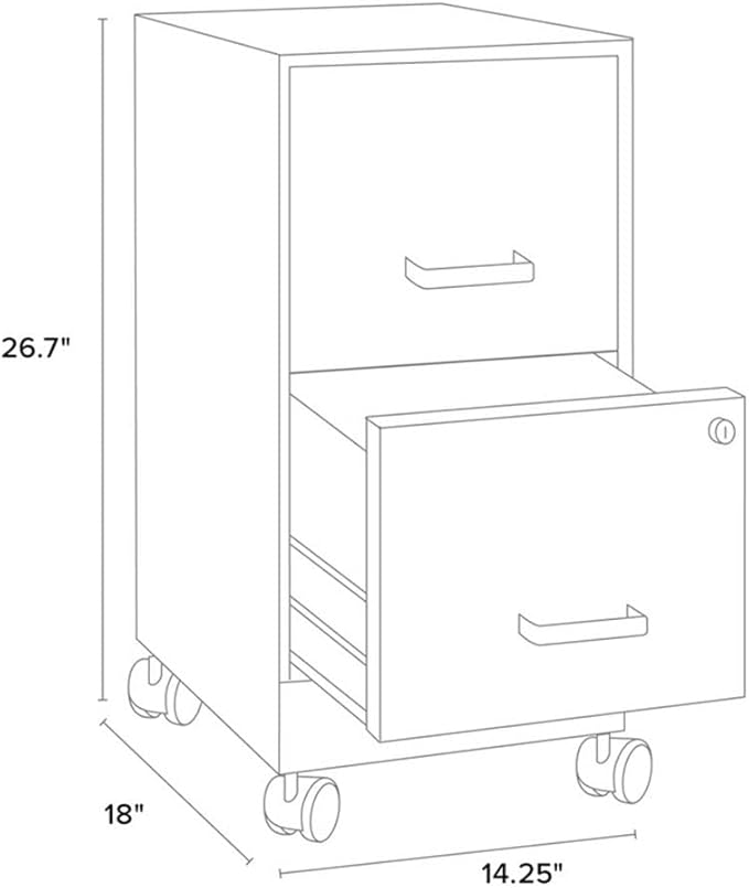 Pemberly Row 18 2-Drawer Metal Mobile Filing Cabinet Arctic Silver Finish Locking Design with Easy Roll Casters Stylish Embossed Fronts Compact Vertical Storage for Small Office or Home Office