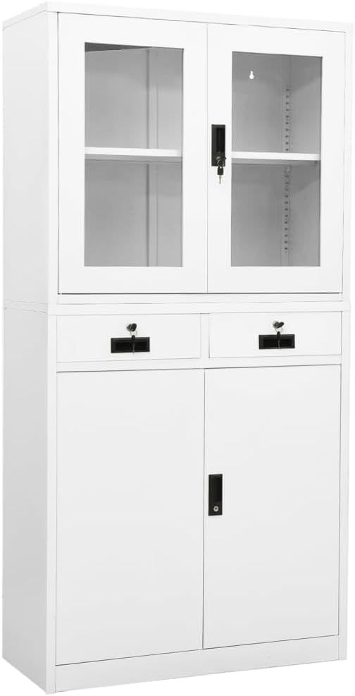 Steel Storage Cabinet Metal Office Cabinet 70.9 Steel Lockable File Cabinet Metal Tool Cabinet for for OfficeHome White 35.4x15.7x70.9 Steel and Tempered Glass(Style H)