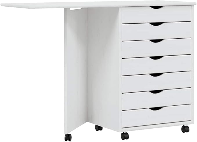 Foldable Design Rolling Cabinet with 7 Storage Drawers Modern Design Mobile Home Office Study Writing Desk with Smooth Wheels Space Saving Compact Desk-888