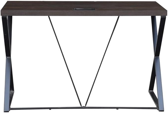Pemberly Row Industrial Metal Computer Desk 47.25 x 23.62 x 30 in Elm Wood Grain Top Black Powder-Coated Frame Simple Clean Lines Rustic Style Home Office Desk