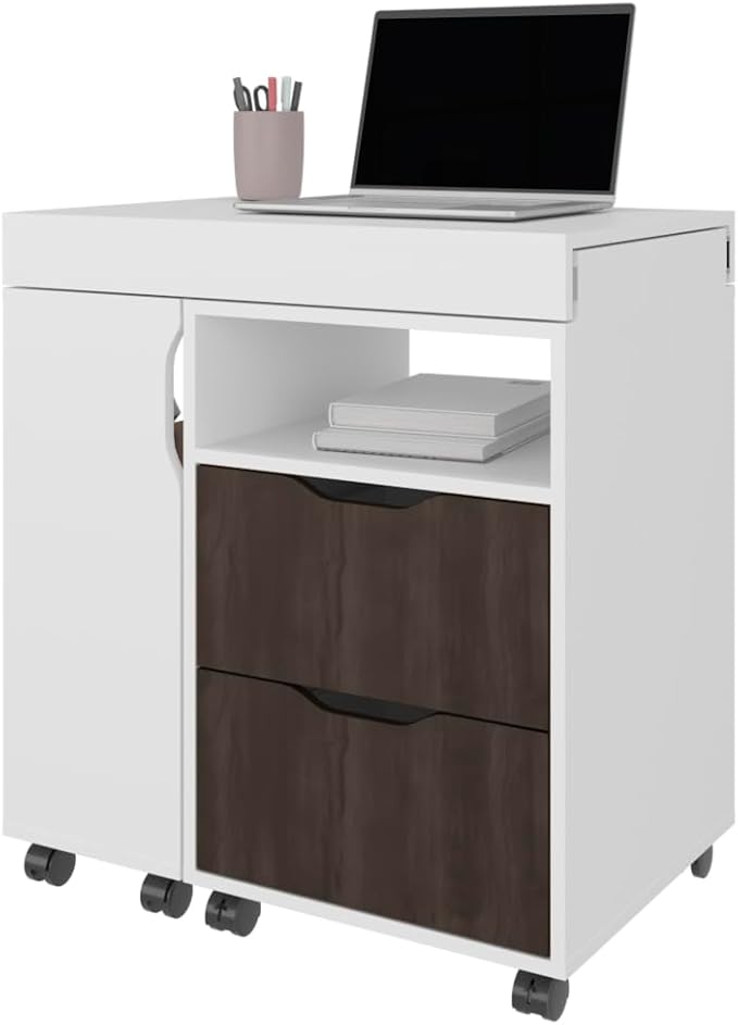Multicolor Extendable Desk with Drawers &amp Open Shelves for Home Office or Workstation