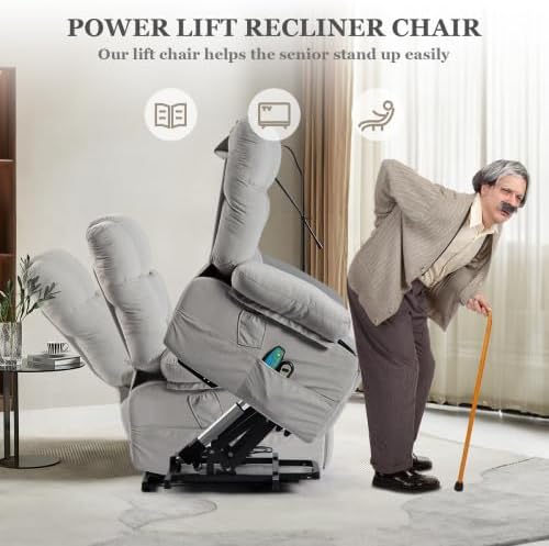 Electric Power Lift Recliner Chair Recliner Sofa for Elderly Heat and Massage2 Cup Holders Recliners Chairs for Living Room Infinite Position and Double 2 Side Pocket (Dark Grey)
