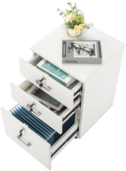 White 3 Drawer Mobile File Cabinet Rolling Document Storage for Home or Professional Office 15.7 L x 15.7 W x 26 H Under Desk Filing Cabinet Rolling Printer Stand with Wheels