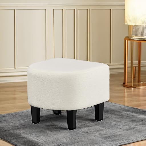 Topeakmart Sherpa Accent Chair with Ottoman Set Boucle Club Chair with Footrest Modern Cozy Recliner for Living Room/Bedroom Ivory