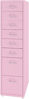 8-Drawer File Cabinet Metal Mobile File Cabinet with Wheels Filing Cabinet Under Desk for Home/Office (Color:Pink)