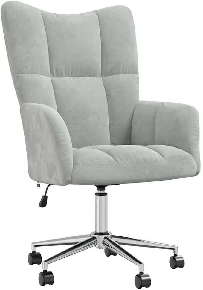 vidaXL Relaxing Chair - Light Gray Velvet Upholstered Armchair with Adjustable Height and Swivel Function for Home/Office Use 328161