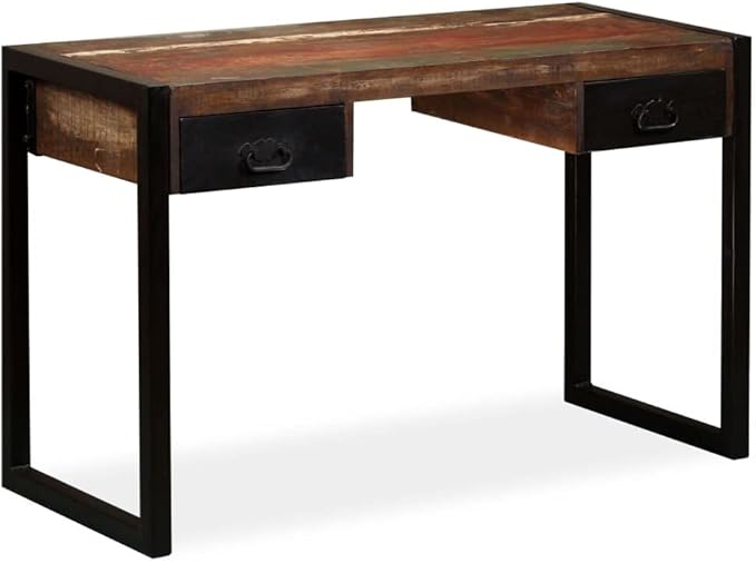 Vintage Home Office Desk Writing Desk with 2 Drawers Industrial Style Study Table Vanity Makeup Dressing Table Save Space Work Desk PC Laptop Stand Brown