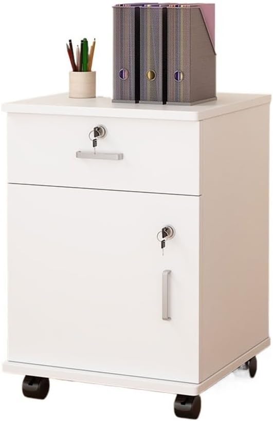 Furniture Simple Locking Mobile Low Cabinet Office File Cabinet with Drawer File Organizer Printer Stand(White)