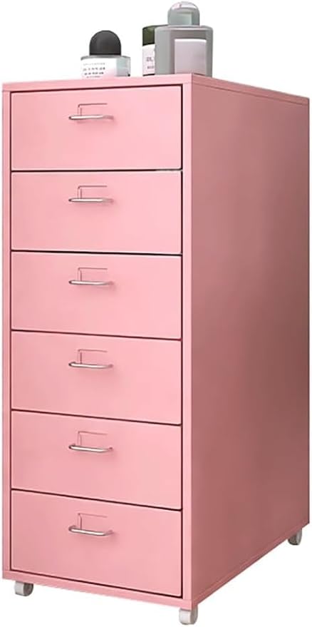 ELEFOCUS 6 Drawer Storage Cabinet for Living Room | Multi-Layer Storage Cabinet with Pulleys | Iron File Cabinet for Office (Color:Pink)