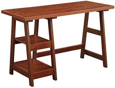 Convenience Concepts Designs2Go Trestle Desk 47 - Modern Desk or Vanity with Shelves for Office Dorm Living Room Cherry