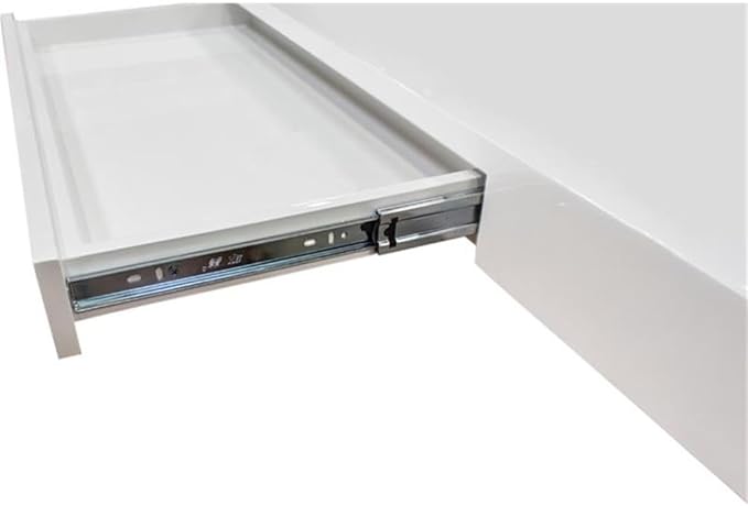 Pemberly Row Modern Computer Desk 47 L x 22 W x 30 H Poplar and Engineered Wood White Lacquer and High Gloss Finish Stainless Steel Frame Chrome Silver Legs Sleek Office or Study Desk