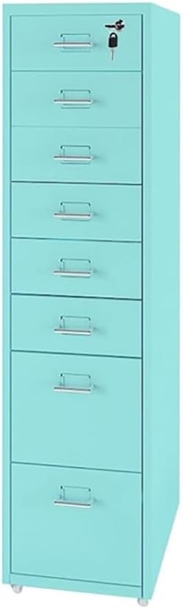 Vertical Filing Cabinet Metal Mobile File Cabinet with Lock and Casters 3/5 /6/8 Drawer Home Office Cabinet for /A4 File (Color : Lake Blue Size : 8 Drawer)