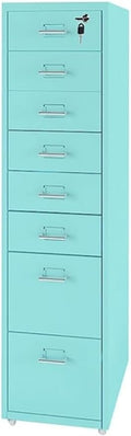 Vertical Filing Cabinet Metal Mobile File Cabinet with Lock and Casters 3/5 /6/8 Drawer Home Office Cabinet for /A4 File (Color : Lake Blue Size : 8 Drawer)