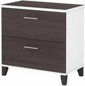 Pemberly Row 2 Drawer Wood Lateral File Cabinet White and Storm Gray Finish 30W x 17D x 29H Full-Extension Ball Bearing Slides Transitional Style Home Office Storage Furniture for Documents