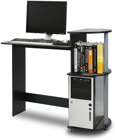Furinno COMPACT Desk 28.5 Wide Gaming Desk with Shelves Computer Desk with Book Shelf Office Desk for Home Office Study Room Dorm Bedroom Black