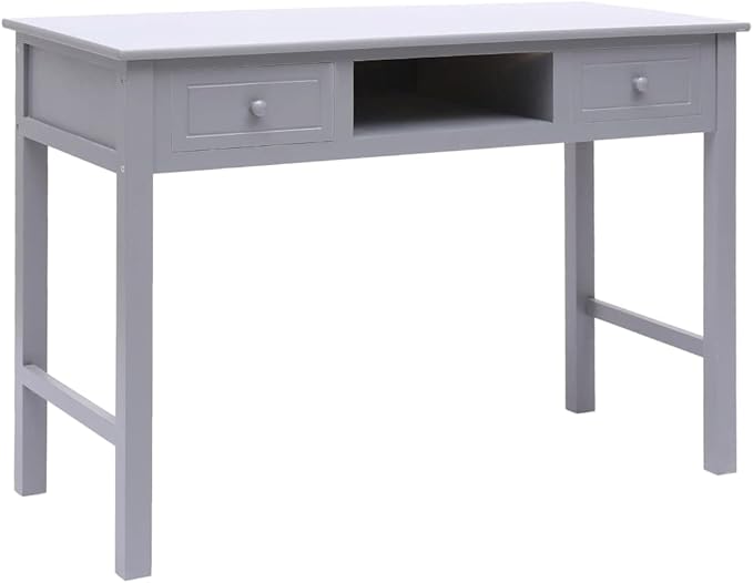 Wooden Writing Computer Desk with 2 Drawers and 1 Open Compartment Home Office Desk Writing Study Table for Bedroom Console Table for Living Room Gray 43.3x17.7x29.9 Wood