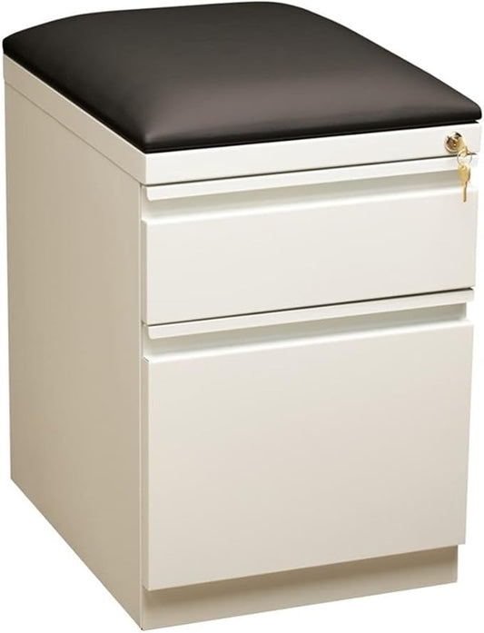 Pemberly Row 2-Drawer Metal Mobile Filing Cabinet 23.75 H x 15.00 W x 19.88 D Steel Construction White/Black Finish Hidden Casters Cushion Seat Letter-Size Hanging File Storage for Office Use