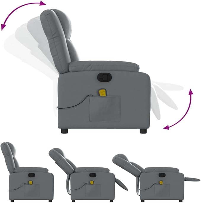 vidaXL Massage Recliner Chair for Elderly - Gray Faux Leather Armchair with Vibration Massage Manual Recline and Storage Pocket