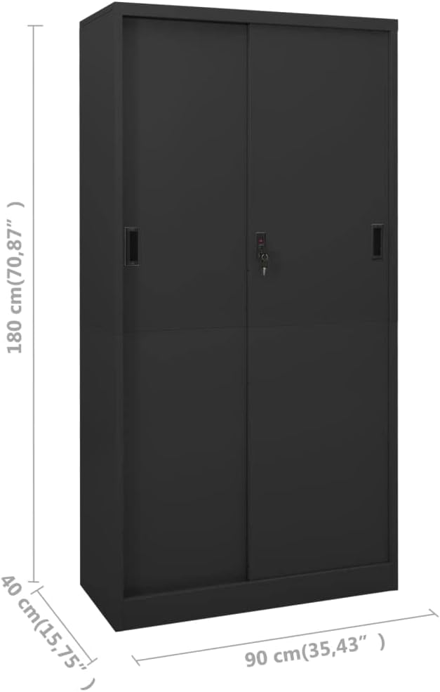 Office Cabinet with Sliding Door Anthracite 35.4x15.7x70.9 SteelOffice CabinetStorage CabinetFiling Cabinets for Storing or Displaying Your Personal ItemsBooks