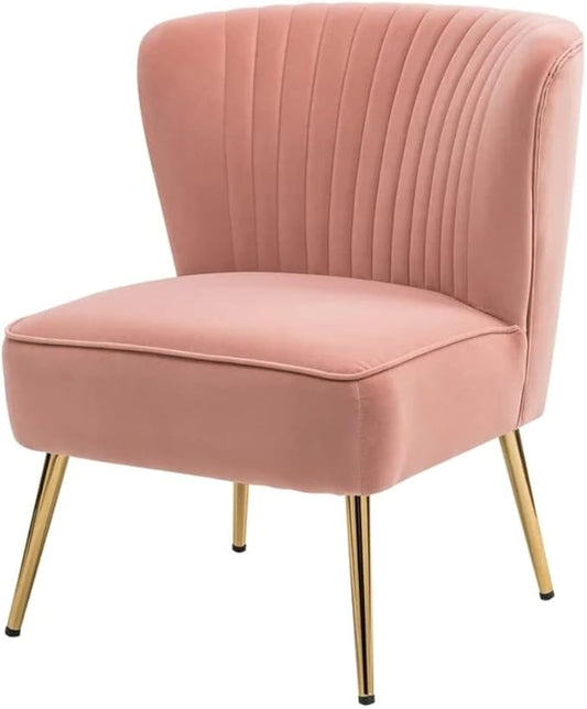 Eye-Catching Elegant Wide Tufted Velvet Lounge Chair Living Room | Pleated Details Soft Foam Filling Solid Wood &amp Gold Metal Legs | Size: 31''H x 26''W x 29.5''D Glam Luxe Look Pretty Pink Color