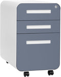 Laura Davidson Furniture Stockpile 3 Drawer File Cabinet with Lock - Under Office Desk Metal Filing Cabinet Legal/Letter File Folders Wheels and Stationary Feet Pre-Assembled Coastal Blue