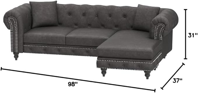 Glory Furniture Nola Velvet Sofa Chaise in Dark Gray
