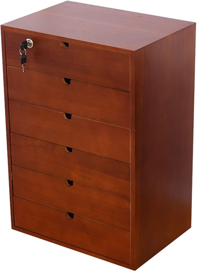 Solid Wood Storage Box Desktop File Cabinet Desk Organizers with LockRustic Dresser Office &amp Home*School Desk Drawers Organizer and Accessories Locking Filing Cabinet 4/5/6 Drawers ( Size : 6