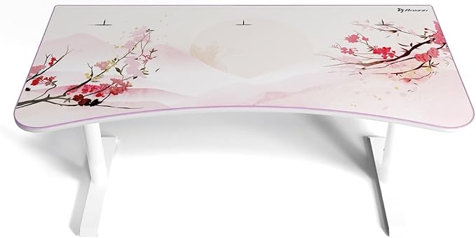 Arozzi Arena Special Edition Ultrawide Curved Gaming and Office Desk with Full Surface Water Resistant Desk Mat Custom Monitor Mount Cable Management Cut Outs - Sakura