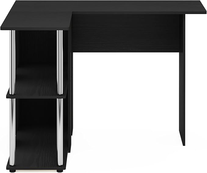 Furinno Abbott L-Shape Desk with Bookshelf Americano/Chrome